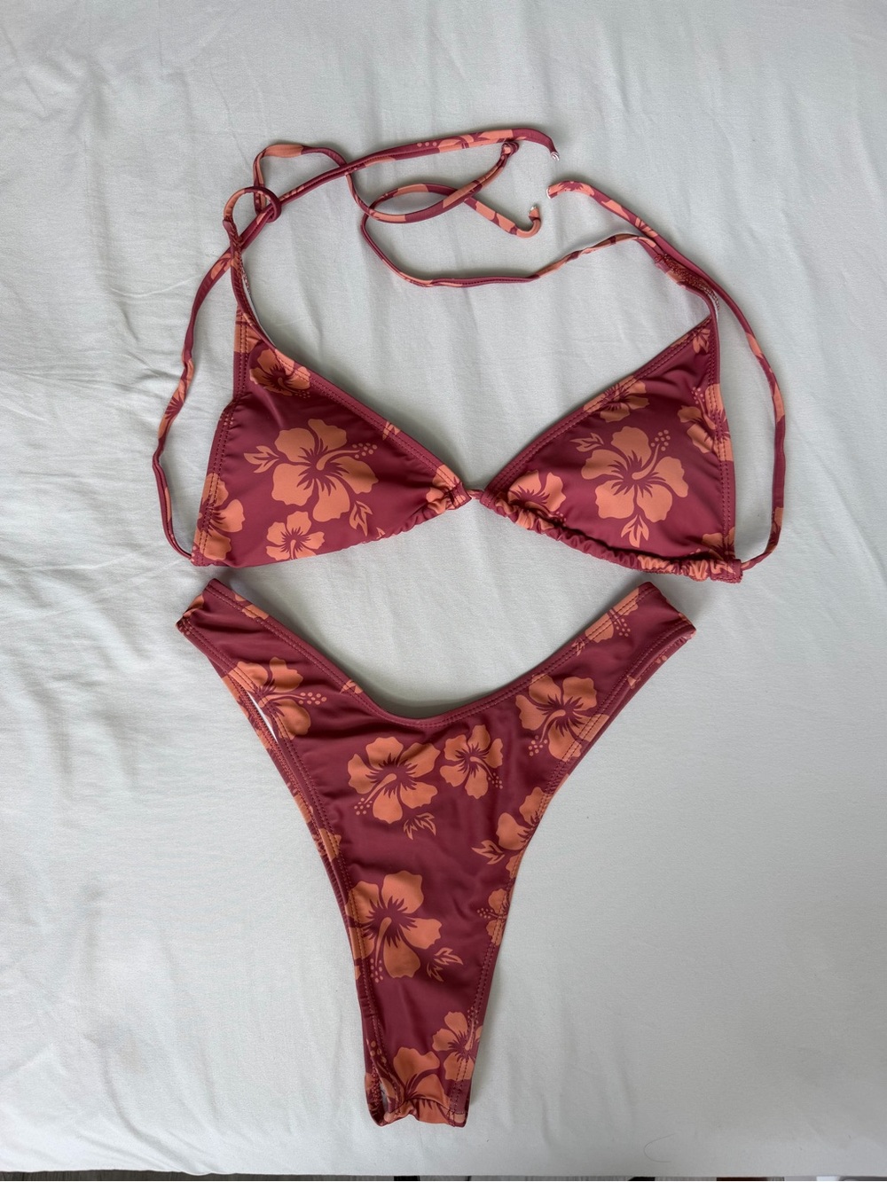SHEIN Maroon Floral Bikini Set with Peach Flowers